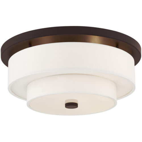 4 Light Bronze Ceiling Light fixture with Hand Crafted Off-White Fabric Hardback Shade-Lighting LumensFlush Mount Ceiling Lights