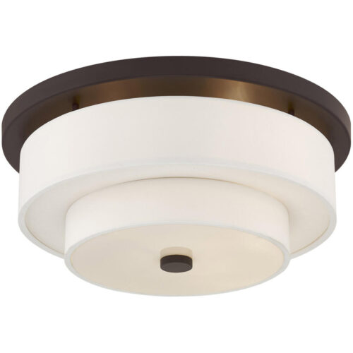 4 Light Bronze Ceiling Light fixture with Hand Crafted Off-White Fabric Hardback Shade-Lighting LumensFlush Mount Ceiling Lights