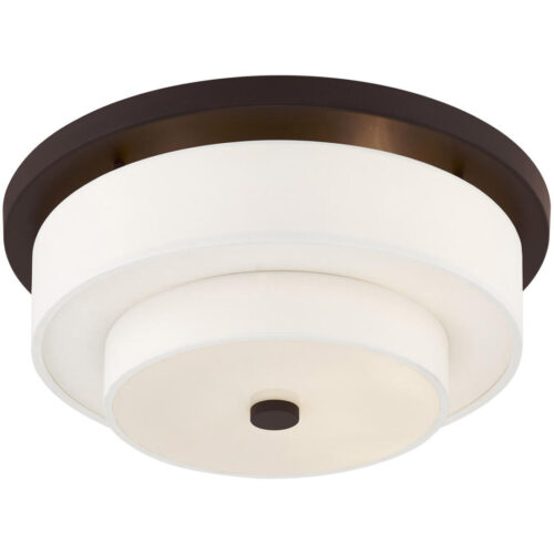 4 Light Bronze Ceiling Light fixture with Hand Crafted Off-White Fabric Hardback Shade-Lighting LumensFlush Mount Ceiling Lights