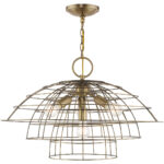 4 Light Antique Brass Chandelier with Antique Brass Hand Crafted Steel Wire Cage Shade-Lighting LumensChandeliers