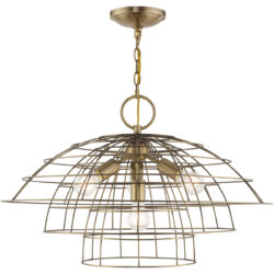 4 Light Antique Brass Chandelier with Antique Brass Hand Crafted Steel Wire Cage Shade-Lighting LumensChandeliers