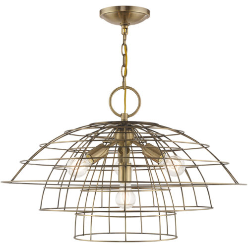 4 Light Antique Brass Chandelier with Antique Brass Hand Crafted Steel Wire Cage Shade-Lighting LumensChandeliers