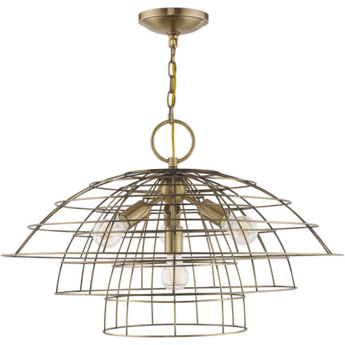 4 Light Antique Brass Chandelier with Antique Brass Hand Crafted Steel Wire Cage Shade-Lighting LumensChandeliers