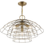 4 Light Antique Brass Chandelier with Antique Brass Hand Crafted Steel Wire Cage Shade-Lighting LumensChandeliers