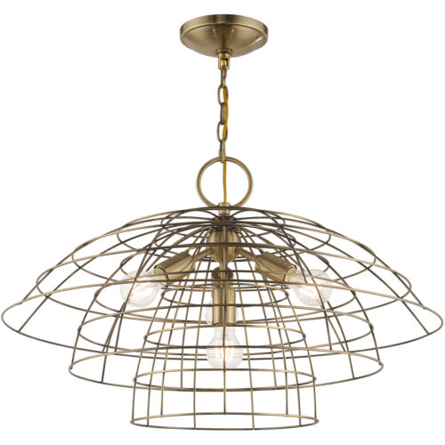 4 Light Antique Brass Chandelier with Antique Brass Hand Crafted Steel Wire Cage Shade-Lighting LumensChandeliers