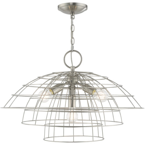 4 Light Brushed Nickel Chandelier with Brushed Nickel Hand Crafted Steel Wire Cage Shade-Lighting LumensChandeliers