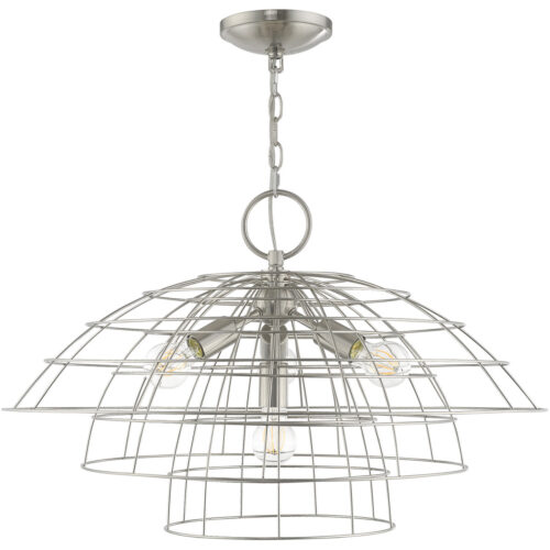 4 Light Brushed Nickel Chandelier with Brushed Nickel Hand Crafted Steel Wire Cage Shade-Lighting LumensChandeliers