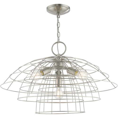 4 Light Brushed Nickel Chandelier with Brushed Nickel Hand Crafted Steel Wire Cage Shade-Lighting LumensChandeliers