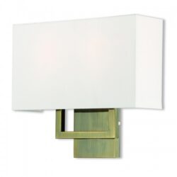 13 inch 2 Light Antique Brass ADA Wall Sconce with Hand Crafted Off-White Fabric Shade-Lighting LumensWall Sconces