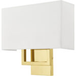 13 inch 2 Light Polished Brass ADA Wall Sconce with Hand Crafted Off-White Fabric Shade-Lighting LumensWall Sconces