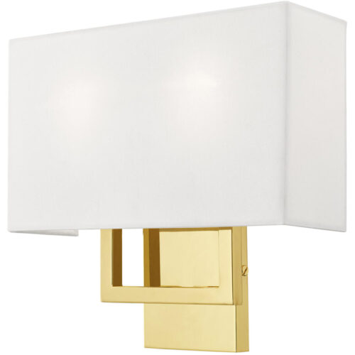 13 inch 2 Light Polished Brass ADA Wall Sconce with Hand Crafted Off-White Fabric Shade-Lighting LumensWall Sconces