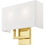 13 inch 2 Light Polished Brass ADA Wall Sconce with Hand Crafted Off-White Fabric Shade-Lighting LumensWall Sconces