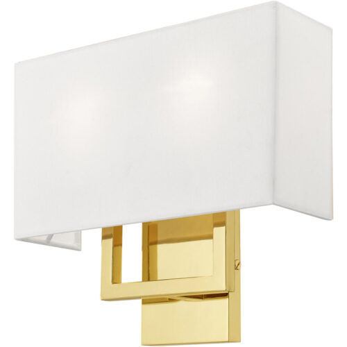 13 inch 2 Light Polished Brass ADA Wall Sconce with Hand Crafted Off-White Fabric Shade-Lighting LumensWall Sconces