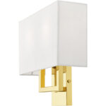 13 inch 2 Light Polished Brass ADA Wall Sconce with Hand Crafted Off-White Fabric Shade-Lighting LumensWall Sconces