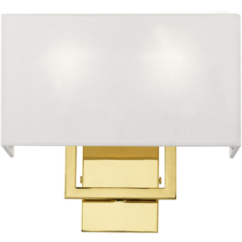 13 inch 2 Light Polished Brass ADA Wall Sconce with Hand Crafted Off-White Fabric Shade-Lighting LumensWall Sconces