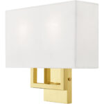 13 inch 2 Light Polished Brass ADA Wall Sconce with Hand Crafted Off-White Fabric Shade-Lighting LumensWall Sconces