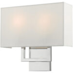 13 inch 2 Light Polished Chrome ADA Wall Sconce with Hand Crafted Off-White Fabric Shade-Lighting LumensWall Sconces