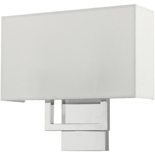 13 inch 2 Light Polished Chrome ADA Wall Sconce with Hand Crafted Off-White Fabric Shade-Lighting LumensWall Sconces