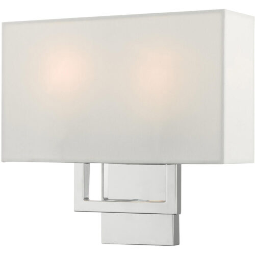 13 inch 2 Light Polished Chrome ADA Wall Sconce with Hand Crafted Off-White Fabric Shade-Lighting LumensWall Sconces