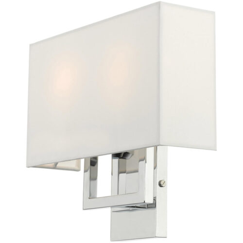 13 inch 2 Light Polished Chrome ADA Wall Sconce with Hand Crafted Off-White Fabric Shade-Lighting LumensWall Sconces