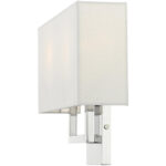 13 inch 2 Light Polished Chrome ADA Wall Sconce with Hand Crafted Off-White Fabric Shade-Lighting LumensWall Sconces