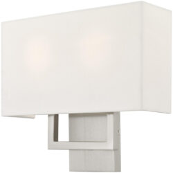 13 inch 2 Light Brushed Nickel ADA Wall Sconce with Hand Crafted Off-White Fabric Shade-Lighting LumensWall Sconces