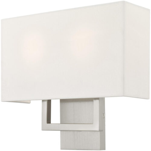 13 inch 2 Light Brushed Nickel ADA Wall Sconce with Hand Crafted Off-White Fabric Shade-Lighting LumensWall Sconces