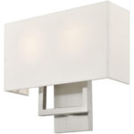 13 inch 2 Light Brushed Nickel ADA Wall Sconce with Hand Crafted Off-White Fabric Shade-Lighting LumensWall Sconces