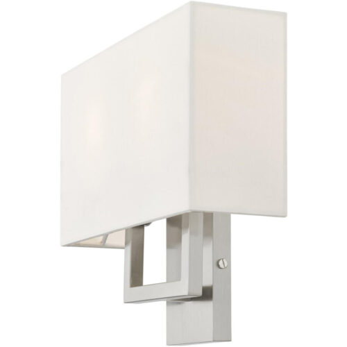 13 inch 2 Light Brushed Nickel ADA Wall Sconce with Hand Crafted Off-White Fabric Shade-Lighting LumensWall Sconces