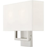 13 inch 2 Light Brushed Nickel ADA Wall Sconce with Hand Crafted Off-White Fabric Shade-Lighting LumensWall Sconces