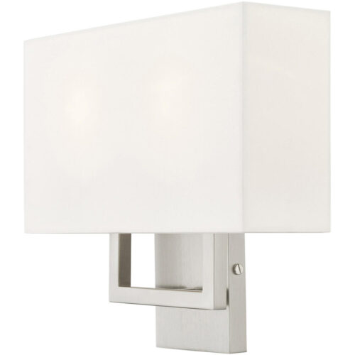 13 inch 2 Light Brushed Nickel ADA Wall Sconce with Hand Crafted Off-White Fabric Shade-Lighting LumensWall Sconces