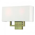 16 inch 2 Light Antique Brass ADA Wall Sconce with Hand Crafted Off-White Fabric Shade-Lighting LumensWall Sconces