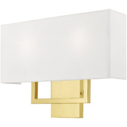 16 inch 2 Light Polished Brass ADA Wall Sconce with Hand Crafted Off-White Fabric Shade-Lighting LumensWall Sconces