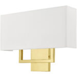 16 inch 2 Light Polished Brass ADA Wall Sconce with Hand Crafted Off-White Fabric Shade-Lighting LumensWall Sconces