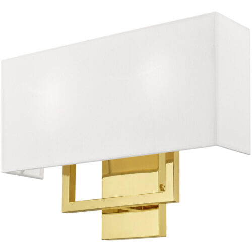 16 inch 2 Light Polished Brass ADA Wall Sconce with Hand Crafted Off-White Fabric Shade-Lighting LumensWall Sconces