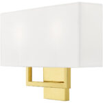 16 inch 2 Light Polished Brass ADA Wall Sconce with Hand Crafted Off-White Fabric Shade-Lighting LumensWall Sconces