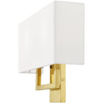 16 inch 2 Light Polished Brass ADA Wall Sconce with Hand Crafted Off-White Fabric Shade-Lighting LumensWall Sconces