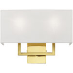 16 inch 2 Light Polished Brass ADA Wall Sconce with Hand Crafted Off-White Fabric Shade-Lighting LumensWall Sconces