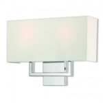 16 inch 2 Light Polished Chrome ADA Wall Sconce with Hand Crafted Off-White Fabric Shade-Lighting LumensWall Sconces