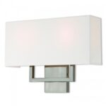 16 inch 2 Light Brushed Nickel ADA Wall Sconce with Hand Crafted Off-White Fabric Shade-Lighting LumensWall Sconces