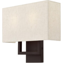 13 inch 2 Light Bronze ADA Wall Sconce with Hand Crafted Oatmeal Color Fabric Shade-Lighting LumensWall Sconces