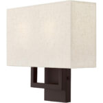 13 inch 2 Light Bronze ADA Wall Sconce with Hand Crafted Oatmeal Color Fabric Shade-Lighting LumensWall Sconces