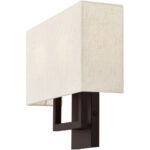 13 inch 2 Light Bronze ADA Wall Sconce with Hand Crafted Oatmeal Color Fabric Shade-Lighting LumensWall Sconces