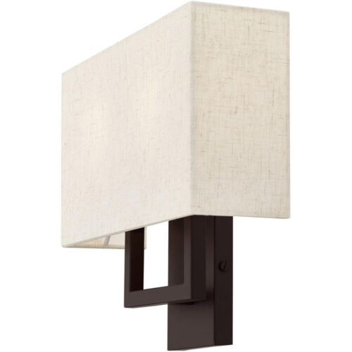 13 inch 2 Light Bronze ADA Wall Sconce with Hand Crafted Oatmeal Color Fabric Shade-Lighting LumensWall Sconces