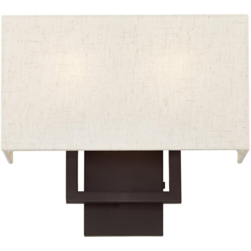 13 inch 2 Light Bronze ADA Wall Sconce with Hand Crafted Oatmeal Color Fabric Shade-Lighting LumensWall Sconces