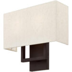 13 inch 2 Light Bronze ADA Wall Sconce with Hand Crafted Oatmeal Color Fabric Shade-Lighting LumensWall Sconces