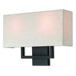 16 inch 2 Light Bronze ADA Wall Sconce with Hand Crafted Oatmeal Color Fabric Shade-Lighting LumensWall Sconces