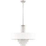 5 Light Brushed Nickel Chandelier with Clear Crystals/ Hand Crafted Off-White Fabric Hardback Shade-Lighting LumensChandeliers