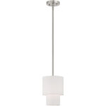 1 Light Brushed Nickel Mini Pendant with Hand Crafted Off-White Fabric Outside Shade-Lighting LumensPendant Lights