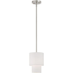 1 Light Brushed Nickel Mini Pendant with Hand Crafted Off-White Fabric Outside Shade-Lighting LumensPendant Lights